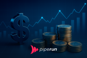Ilustração com símbolo de cifrão, pilhas de moedas e gráfico de crescimento representando reforma tributária e impactos financeiros para empresas B2B