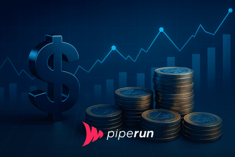 Ilustração com símbolo de cifrão, pilhas de moedas e gráfico de crescimento representando reforma tributária e impactos financeiros para empresas B2B