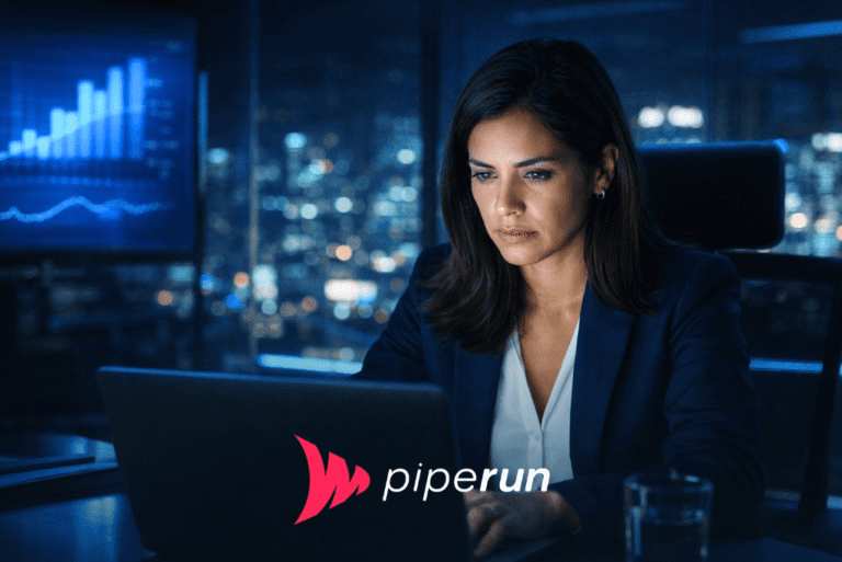 Gerente de vendas analisando dados em seu laptop em ambiente corporativo, representando estratégia, foco e tecnologia com o melhor CRM de vendas para impulsionar resultados.