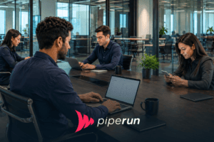 Equipe comercial em escritório moderno utilizando plataforma digital, representando como adotar um CRM de vendas sem resistência na rotina do time.